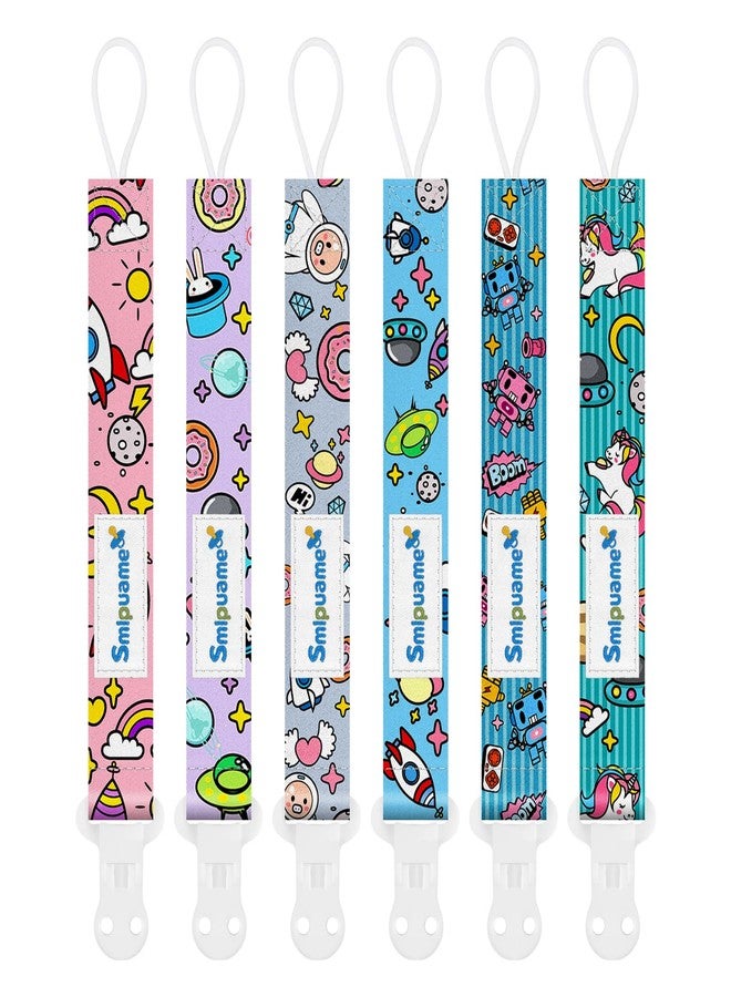 Smlpuame Baby Dummy Chain Girls, Pack of 6 BPA-Free Dummy Strap Fabric Girls, Dummy Chain Fits Most Dummies and Teething Toys, Dummy Clips for Baby (Travel in Space) - Image 1