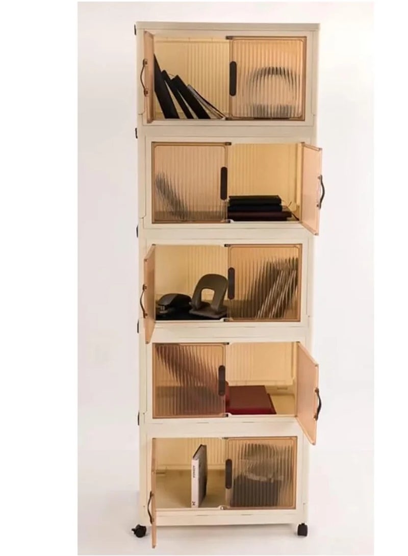 Khorshed Plast 5-Tier Plastic Clear-Door Storage Cabinet, White and Grey Display Drawers, Organizer Unit with Transparent Doors, Home Office Storage Solution - Image 4