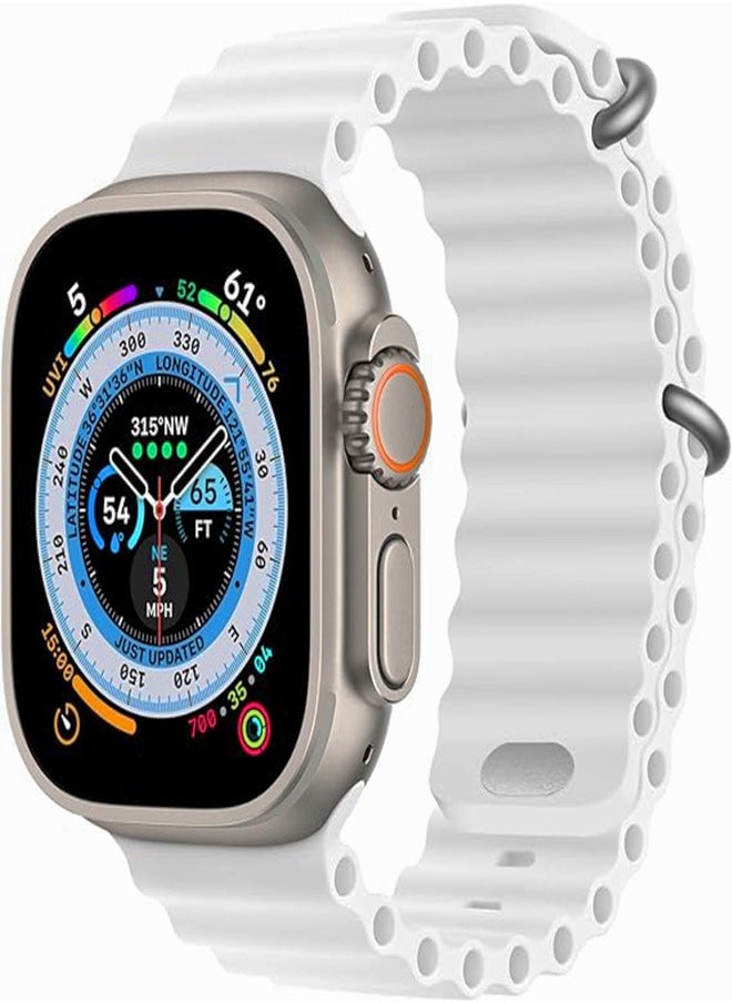 Generic Ultra Strap Compatible with Apple Watch Strap 49mm 45mm 44mm 42mm, Soft Loop Silicone Straps with Buckle Designed for Apple Watch Ultra Series 8 7 SE 6 5 4 3 2 1 - White  - Image 1