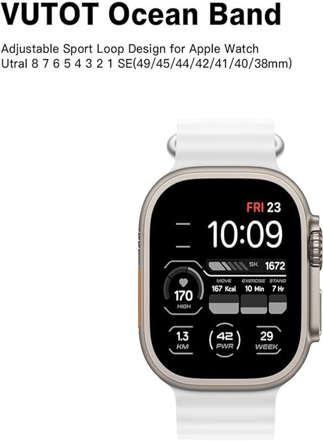 Generic Ultra Strap Compatible with Apple Watch Strap 49mm 45mm 44mm 42mm, Soft Loop Silicone Straps with Buckle Designed for Apple Watch Ultra Series 8 7 SE 6 5 4 3 2 1 - White  - Image 2