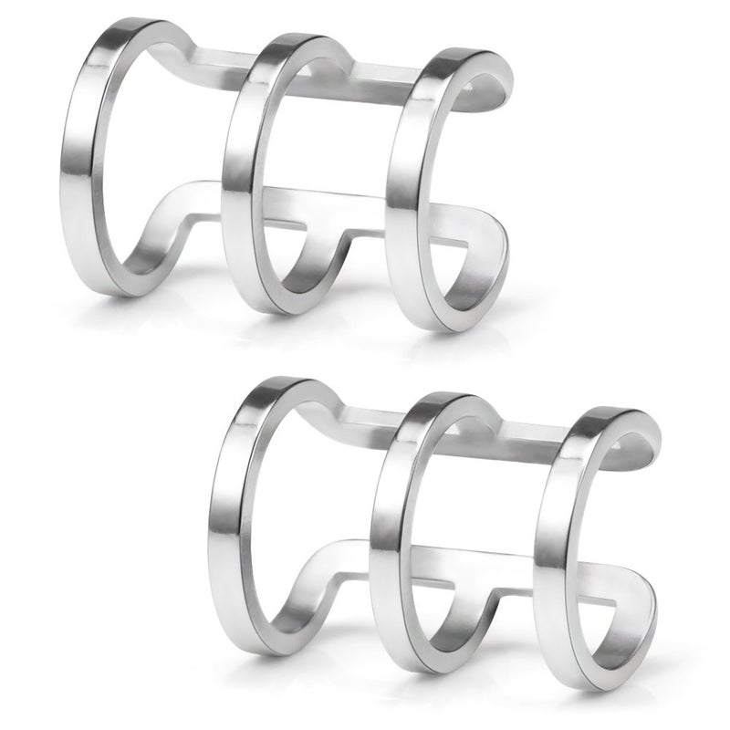 Ruifan Stainless Steel Ear Cuff Non piercing Fake Clip-on Cartilage Earring Set Women Men 6pcs - Silver - Image 5