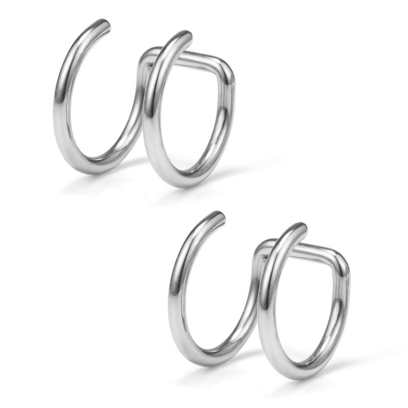 Ruifan Stainless Steel Ear Cuff Non piercing Fake Clip-on Cartilage Earring Set Women Men 6pcs - Silver - Image 4