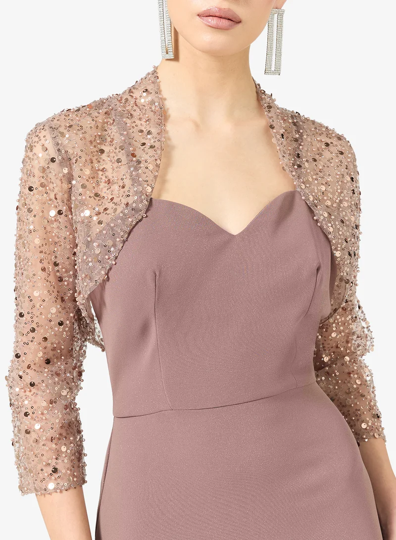 Namshi x  Embellished Sleeve Sweetheart Neckline A Line Dress for Women | Best Price UAE