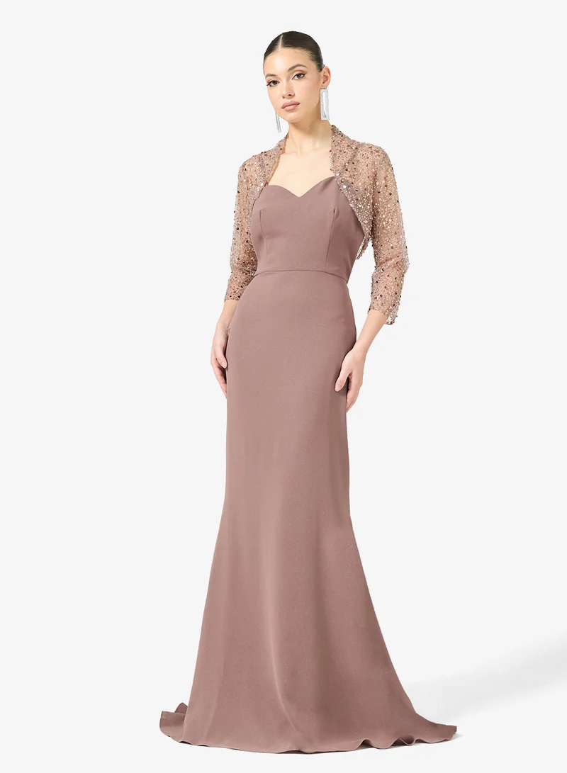 Embellished Sleeve Sweetheart Neckline A Line Dress