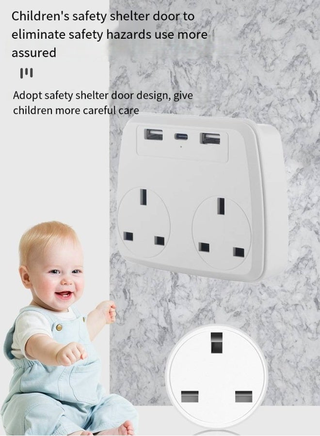 موسع كهربائي متعدد المآخذ مع 2 USB و2 AC وType-C، محول كهربائي مكعب 5 في 1، شاحن جداري USB، موسع قابس ثلاثي للأغراض المنزلية والسفر والمكتب والمطبخ، 16A، 2500W، 110-250V - Image 5