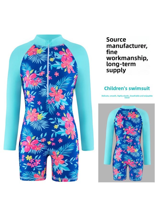 Children's Swimwear Girls' Long-sleeved Swimwear Unicorn Girls' Sunscreen Suit Big Children's Water Sports Quick-drying Swimwear-Color:YY316- - Image 2