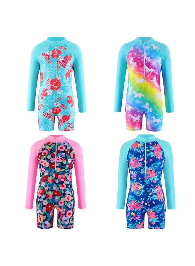 Children's Swimwear Girls' Long-sleeved Swimwear Unicorn Girls' Sunscreen Suit Big Children's Water Sports Quick-drying Swimwear-Color:YY316- - Image 3