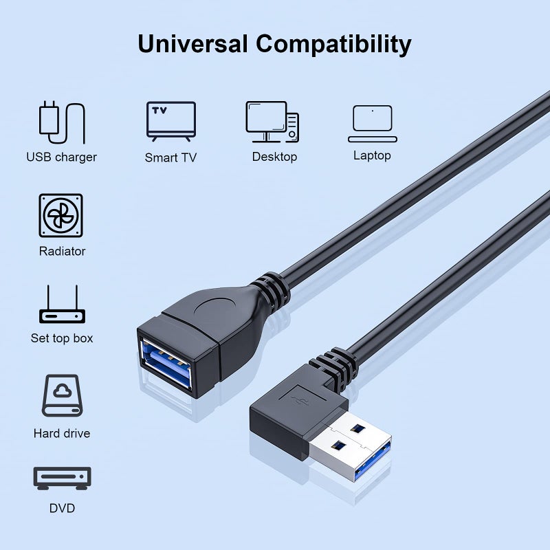 Oxsubor SuperSpeed USB 3.0 Male to Female Extension Data Cable Left and Right Angle 2PCS (20CM,8IN) - Image 2