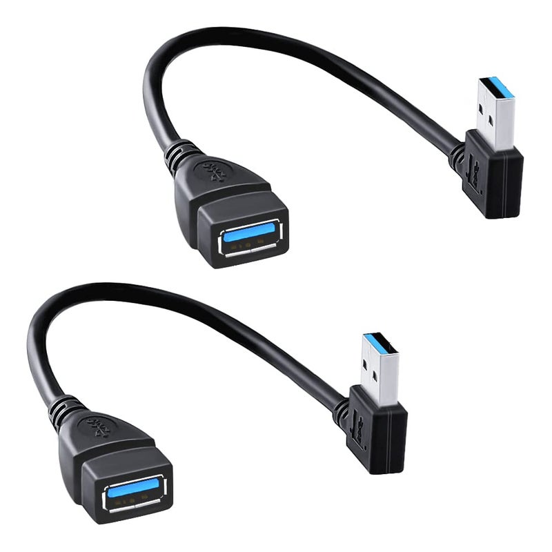 Oxsubor SuperSpeed USB 3.0 Male to Female Extension Data Cable Left and Right Angle 2PCS (20CM,8IN) - Image 1