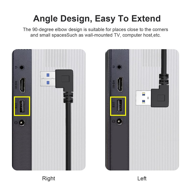 Oxsubor SuperSpeed USB 3.0 Male to Female Extension Data Cable Left and Right Angle 2PCS (20CM,8IN) - Image 3