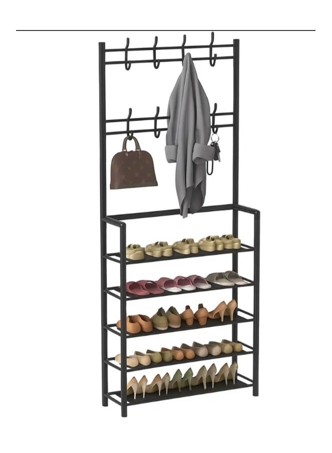 LINGWEI 5 Tier Coat Rack with Shoe Rack,3 in 1 Shoe Organizer Cabinet with Hooks Metal Clothes Rack - Image 1