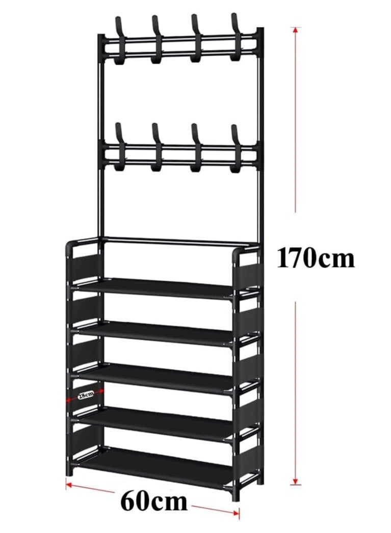 LINGWEI 5 Tier Coat Rack with Shoe Rack,3 in 1 Shoe Organizer Cabinet with Hooks Metal Clothes Rack - Image 3