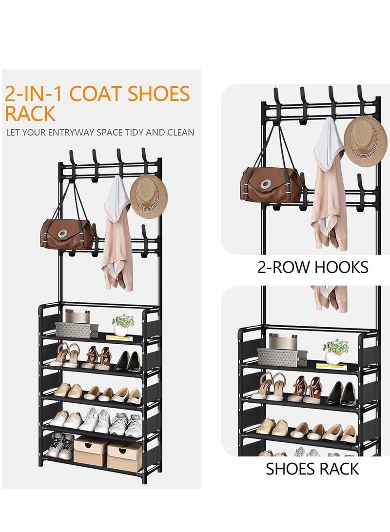 LINGWEI 5 Tier Coat Rack with Shoe Rack,3 in 1 Shoe Organizer Cabinet with Hooks Metal Clothes Rack - Image 4