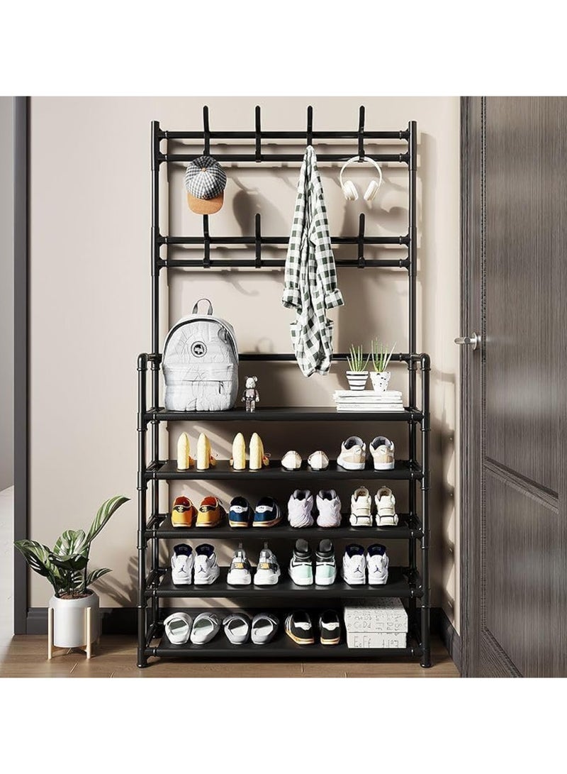 LINGWEI 5 Tier Coat Rack with Shoe Rack,3 in 1 Shoe Organizer Cabinet with Hooks Metal Clothes Rack - Image 5