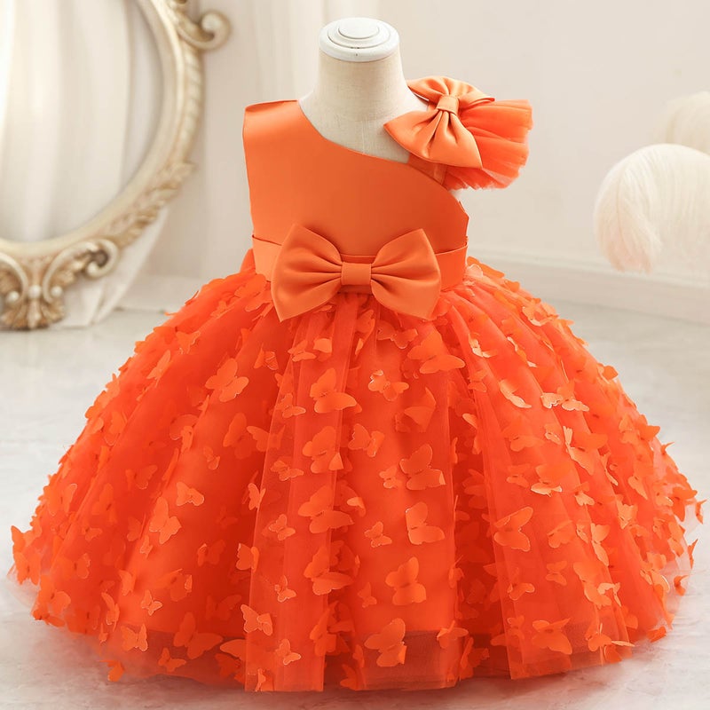 New girls solid color princess year-old bow puffy dinner performance dress year-old catch week dress wholesale Orange