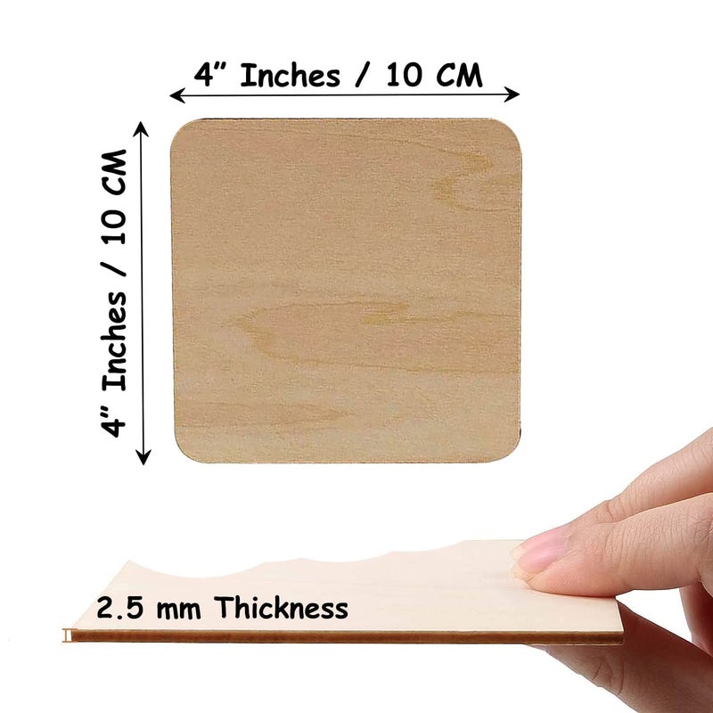 GrabSmart Combo (12+12) MDF Art Craft Coaster 4" Inch Square + Round Shape Coasters Plain Wood Blank Cutouts for Tea Coffee Christmas Painting Slice Resin Mandala Arts Work | Thickness:2.5 mm  - Image 3