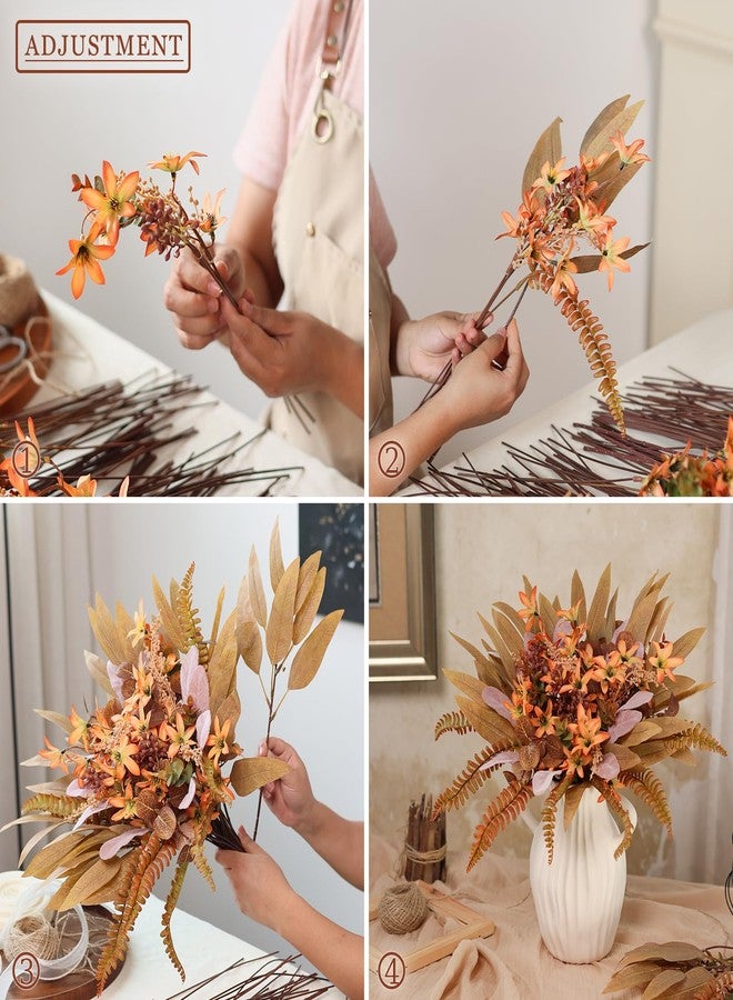 VIERENA Artificial Greenery Stems Box Set for Fall Decor (Pack of 70pcs) with 8 Kinds of Faux Plants and Fake Flowers for Autumn DIY Wedding Bouquet Table Centerpieces and Floral Arrangement (Brown & Orange) - Image 5