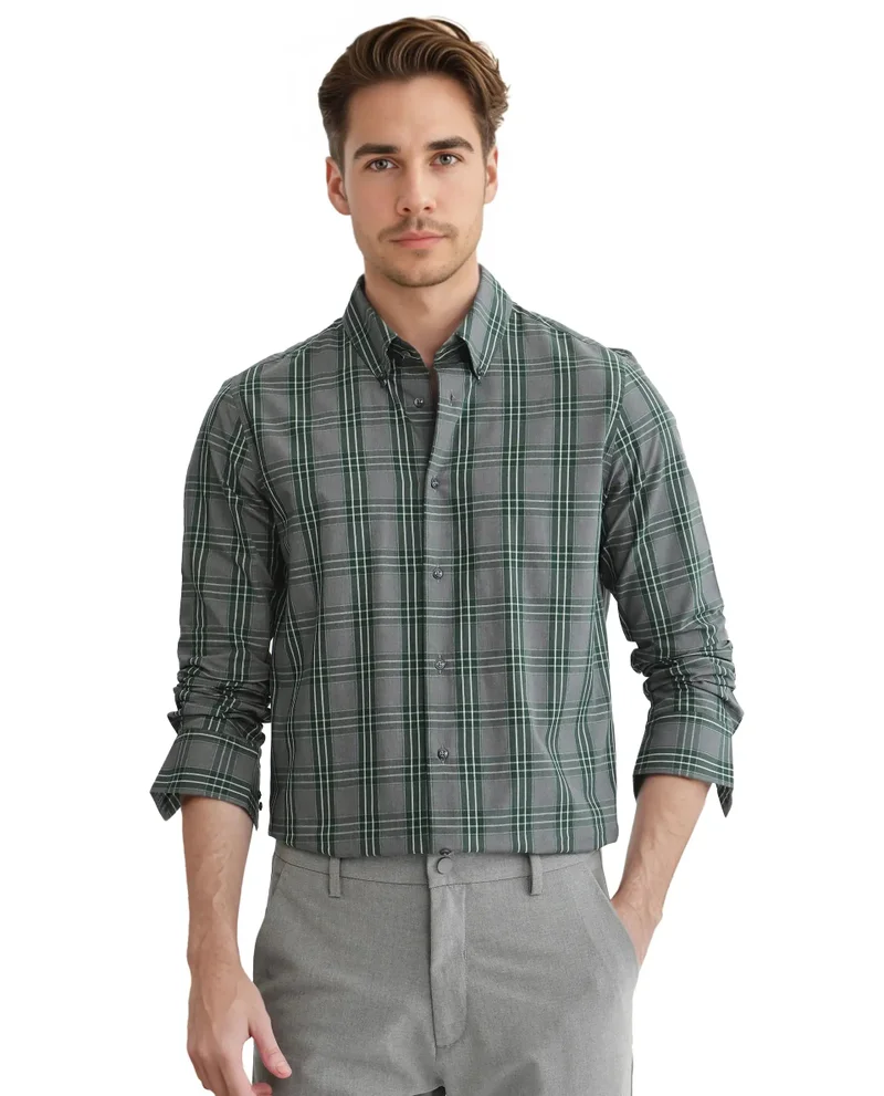 Rare Rabbit Rare Rabbit Men's Finster Green Cotton Fabric Full Sleeve Regular Fit Checks Shirt
