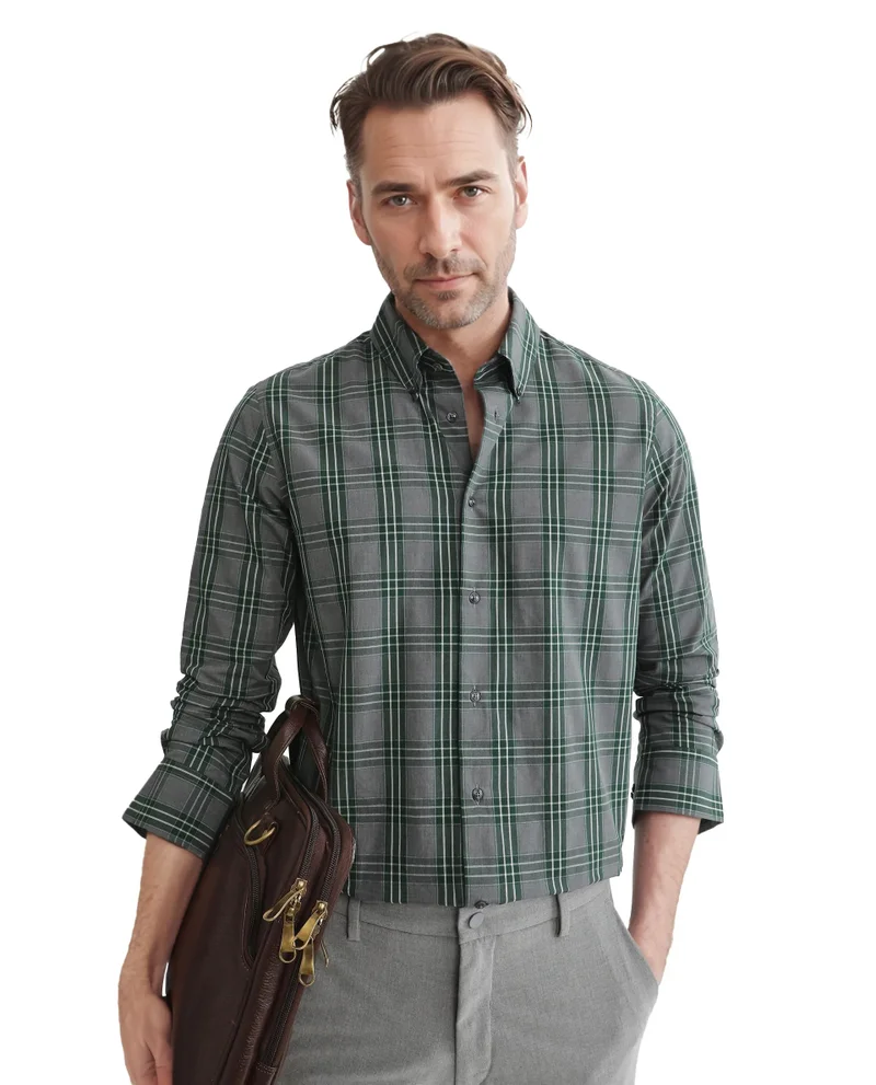 Rare Rabbit Rare Rabbit Men's Finster Green Cotton Fabric Full Sleeve Regular Fit Checks Shirt