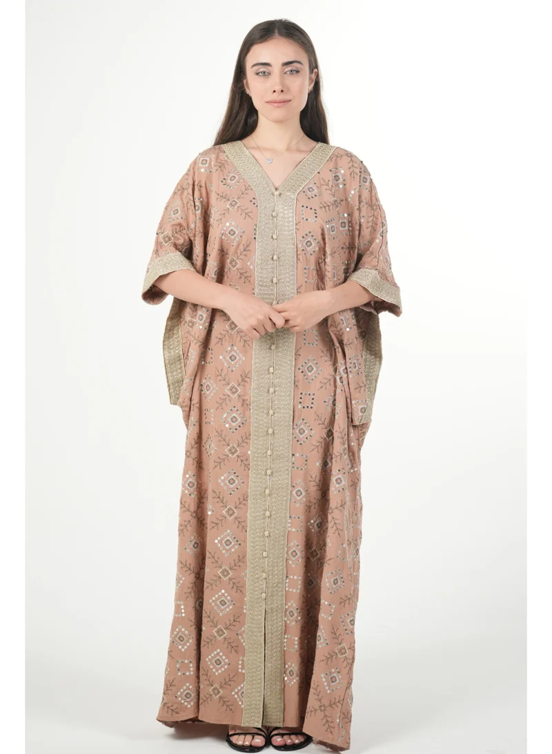 AL BENT AL SHARQIEH Free size women embroidered jalabiya dress with invisible belt