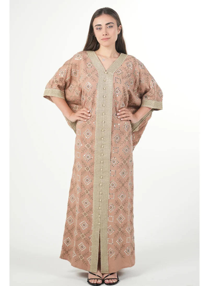 AL BENT AL SHARQIEH Free size women embroidered jalabiya dress with invisible belt