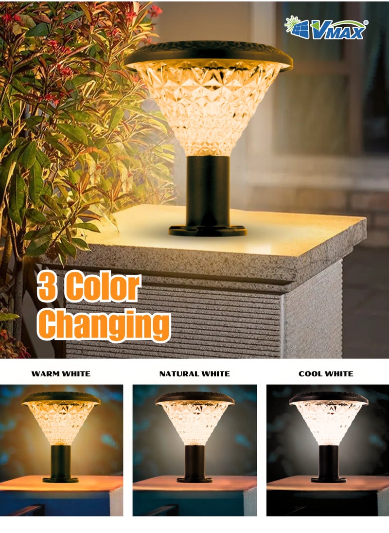 Vmax - Solar Garden Deck Lamp-30Cm-Black-Round, Remote-Controlled LED Outdoor Solar Lamp, 3000K(Warm)/4000K(Neutral)/6500K(Cool) White Light, 7500 MAh Battery, For Fence Garden Yard Deck Patio - Image 1