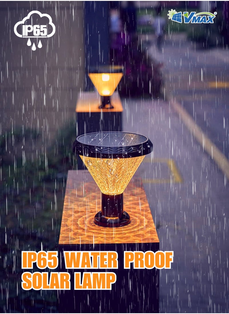 Vmax - Solar Garden Deck Lamp-30Cm-Black-Round, Remote-Controlled LED Outdoor Solar Lamp, 3000K(Warm)/4000K(Neutral)/6500K(Cool) White Light, 7500 MAh Battery, For Fence Garden Yard Deck Patio - Image 1