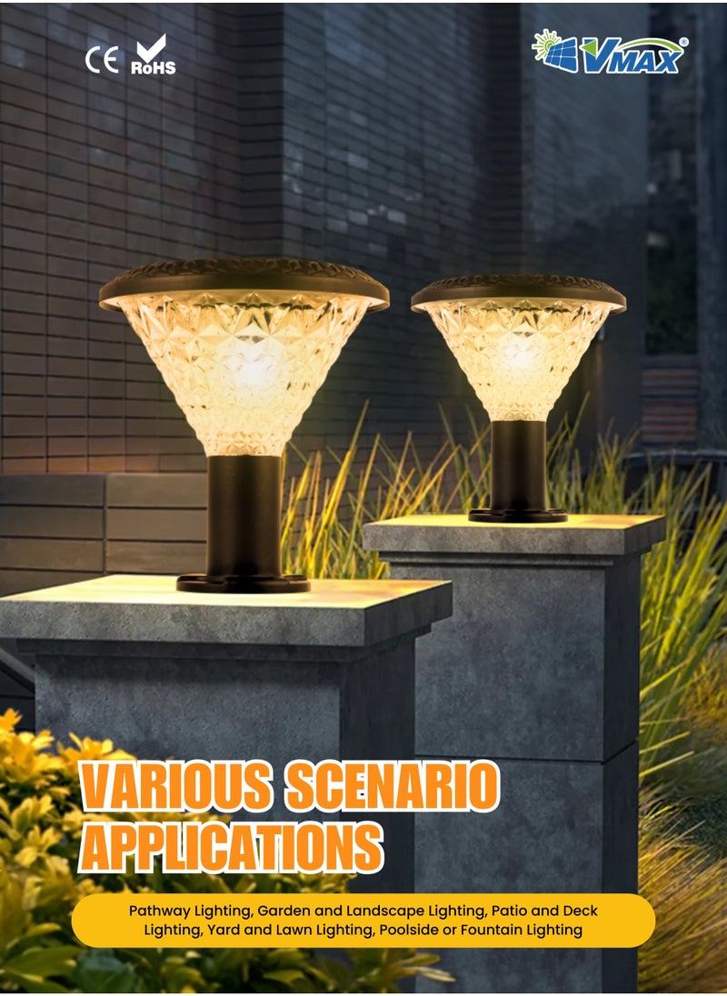 Vmax - Solar Garden Deck Lamp-30Cm-Black-Round, Remote-Controlled LED Outdoor Solar Lamp, 3000K(Warm)/4000K(Neutral)/6500K(Cool) White Light, 7500 MAh Battery, For Fence Garden Yard Deck Patio - Image 1