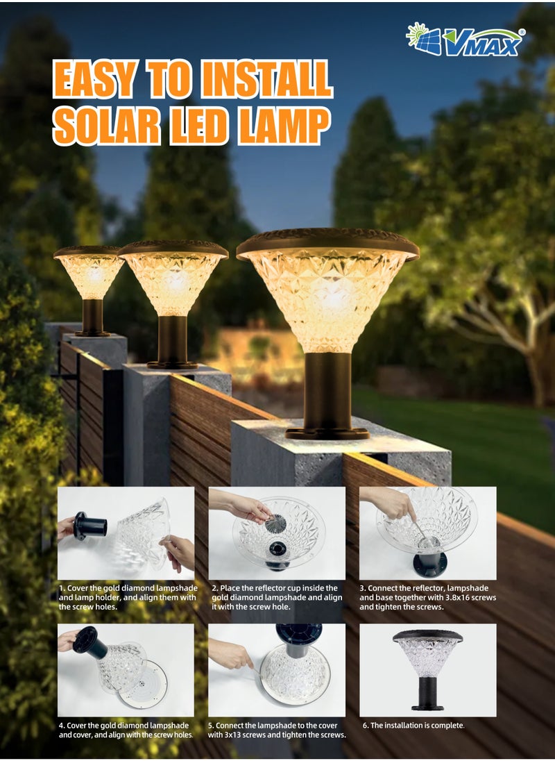 Vmax - Solar Garden Deck Lamp-30Cm-Black-Round, Remote-Controlled LED Outdoor Solar Lamp, 3000K(Warm)/4000K(Neutral)/6500K(Cool) White Light, 7500 MAh Battery, For Fence Garden Yard Deck Patio - Image 1