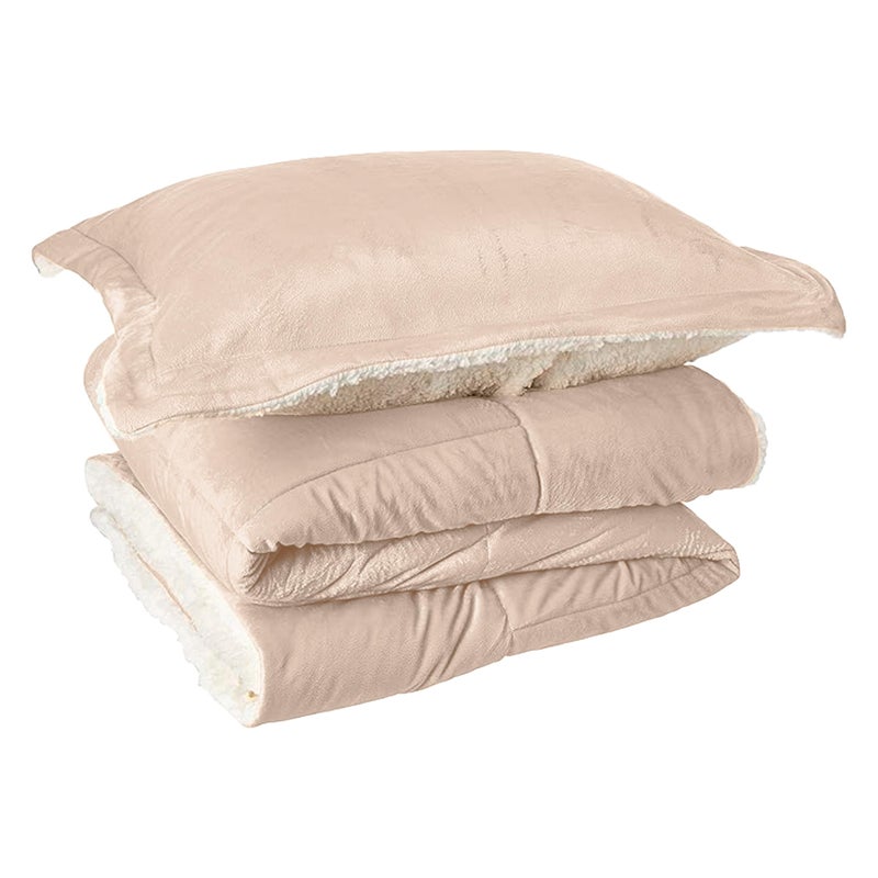 Elegant Comfort Softest Coziest Premium Quality Heavy Weight Micromink SherpaBacking Reversible Down Alternative MicroSuede 2Piece Comforter Set Twin Taupe