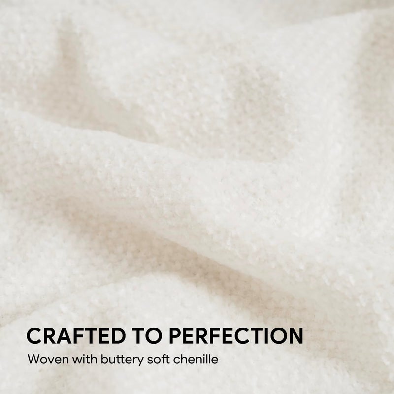 RECYCO Throw Blanket Soft Cozy Chenille Throw Blanket with Fringe Tassel for Couch Sofa Chair Bed Living Room Gift (Ivory White, 50" x 60") - Image 4