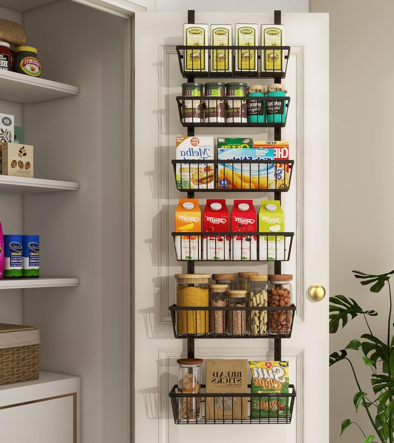 Mefirt 12 Inch Wide Narrow Over The Door Pantry Organizer, Pantry Organization and Storage, Black Metal Hanging Deep Basket Wall Spice Rack Seasoning Shelves, Home & Kitchen Essentials, Apartment - Image 1