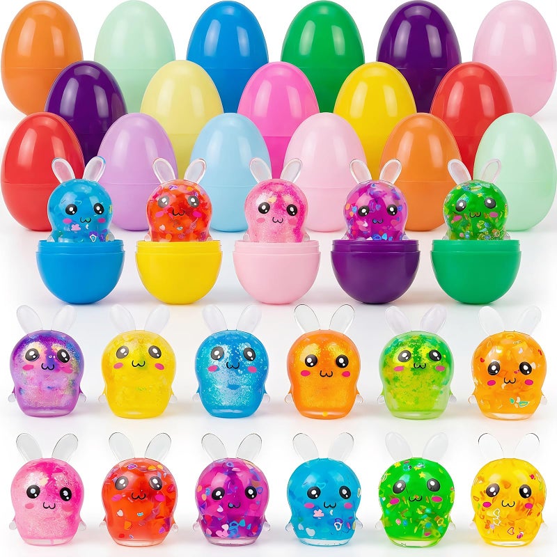 Howzcci 12 Pack Easter Bunny Stress Balls Toys Squishy Squeeze Toys Easter Basket Stuffers with 12 PCS Plastic Easter Eggs for Kids Girls Boys Party Favors Gifts - Image 1