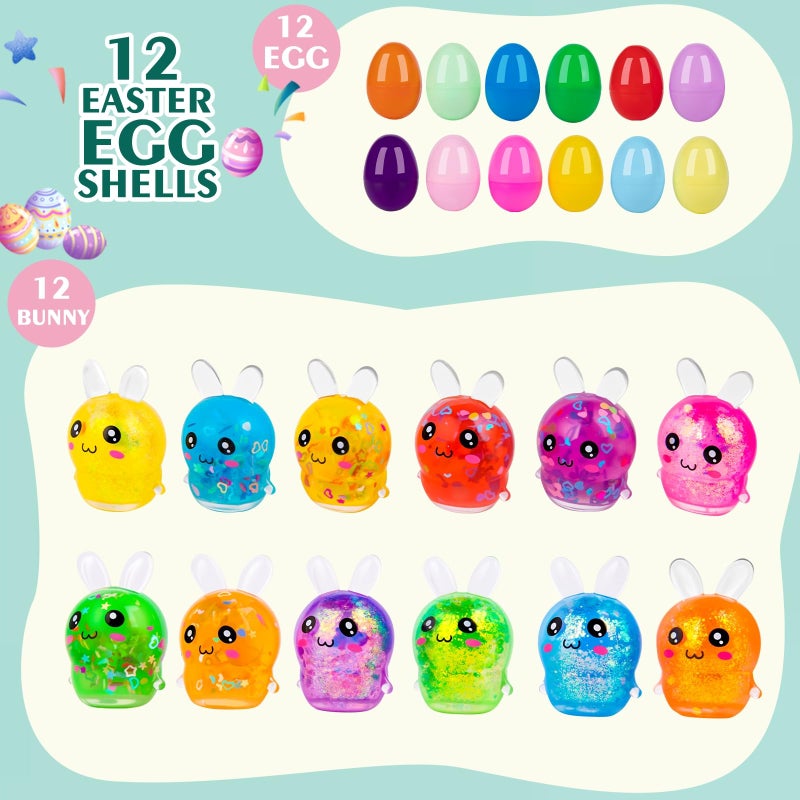 Howzcci 12 Pack Easter Bunny Stress Balls Toys Squishy Squeeze Toys Easter Basket Stuffers with 12 PCS Plastic Easter Eggs for Kids Girls Boys Party Favors Gifts - Image 4