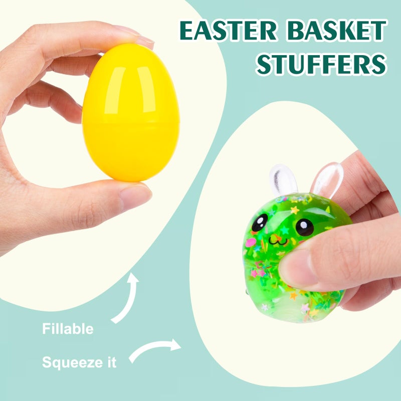 Howzcci 12 Pack Easter Bunny Stress Balls Toys Squishy Squeeze Toys Easter Basket Stuffers with 12 PCS Plastic Easter Eggs for Kids Girls Boys Party Favors Gifts - Image 2