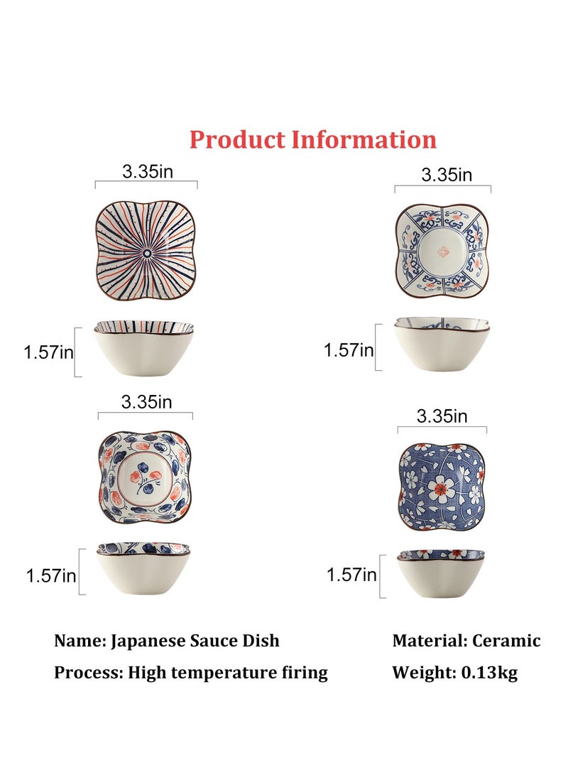 Zikra Ceramic Bowls Set of 4, Hand-Painted Ceramic Bowls,Ceramic Pinch Bowls, Small Snack Bowls for Tapas, Olive, Soy Sauce Dish, Dip Bowls, Ingredients 8.5cm*4cm - Image 3