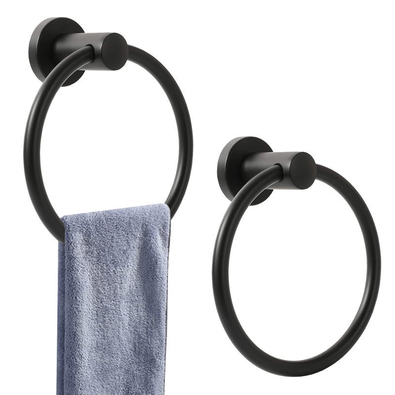 Orlif Orlif Towel Ring Matte Black for BathroomSUS 304 Heavy Duty Stainless Steel Hand Towel Holder Round Bath Towel Holder Hangers with Wall Mount Hardware2 PackDrill Needed 