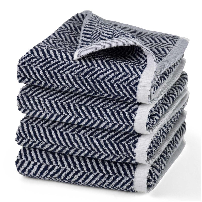 Cleanbear Hand Towels for Bathroom Set of 4 - Herringbone Stripes, 13 x 29 Inches, 3.5 oz per Towel, Light Blue, Highly Absorbent, Lightweight, Quick Drying - Image 1