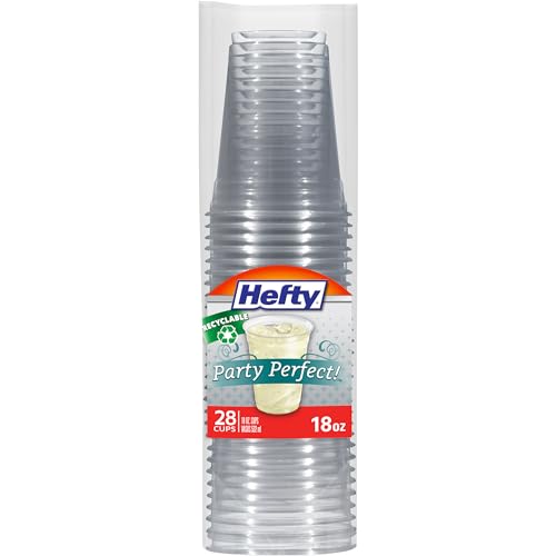 Hefty Party Perfect Clear Plastic Cups, Large Clear Party Cups for Easy Cleanup and Large Gatherings, Recyclable, 18 Ounce, 28 Count - Image 1