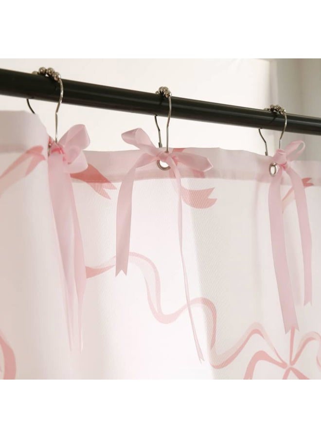 Luxape Bow Shower Curtain, Coquette Handcrafted Bow Tie Bath Curtain for Master Bathroom, Ruched Microfiber Bathroom Curtain with 12 Buttonholes, 72" W x 72" H (Coquette Pink) - Image 2