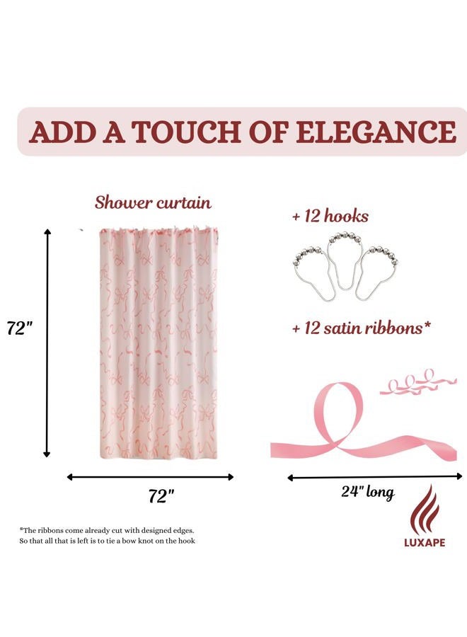 Luxape Bow Shower Curtain, Coquette Handcrafted Bow Tie Bath Curtain for Master Bathroom, Ruched Microfiber Bathroom Curtain with 12 Buttonholes, 72" W x 72" H (Coquette Pink) - Image 5