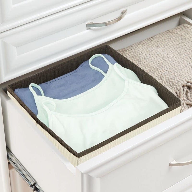 mDesign Fabric Bin for Cube Organizer - Foldable Cloth Storage Cube - Collapsible Closet Storage Organizer - Folding Storage Bin for Clothes and More - Jane Collection - 4 Pack - Cream/Espresso Brown - Image 3