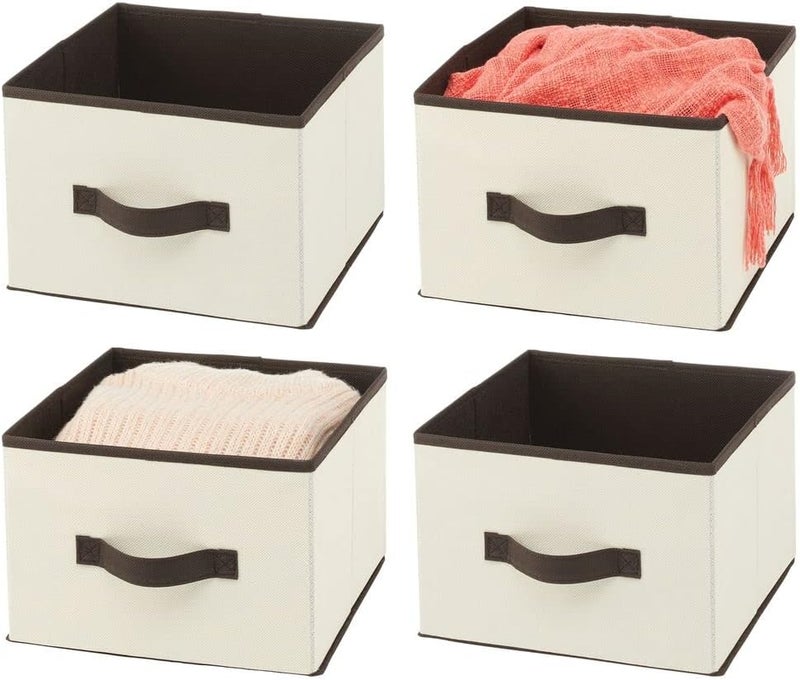 mDesign Fabric Bin for Cube Organizer - Foldable Cloth Storage Cube - Collapsible Closet Storage Organizer - Folding Storage Bin for Clothes and More - Jane Collection - 4 Pack - Cream/Espresso Brown - Image 1