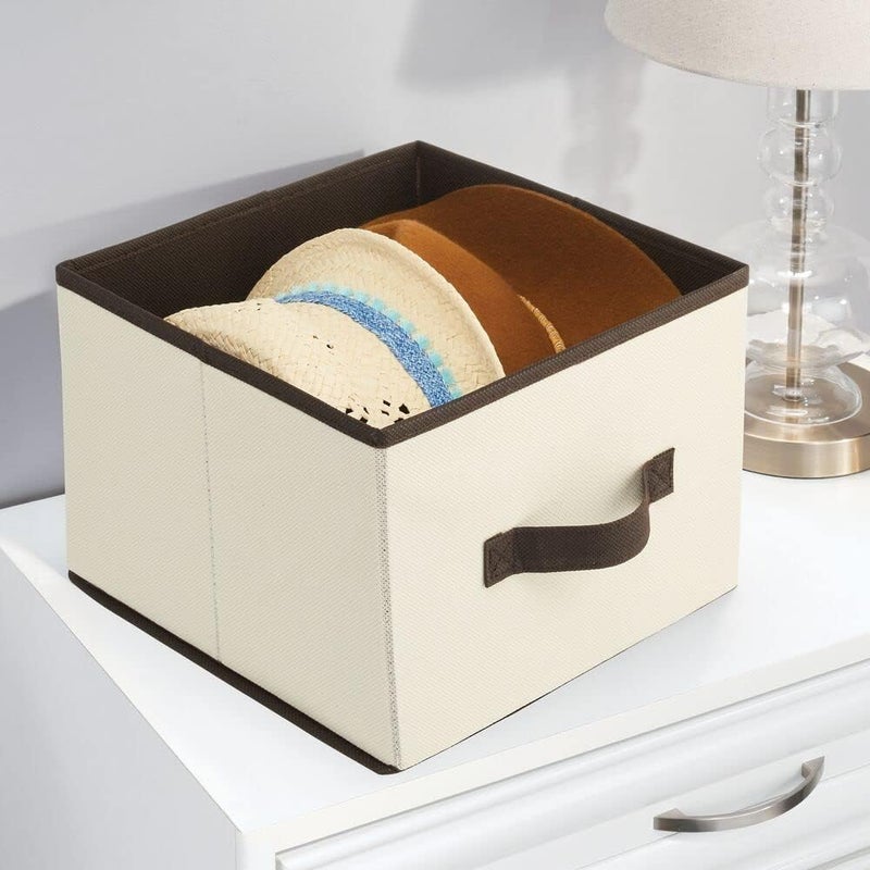 mDesign Fabric Bin for Cube Organizer - Foldable Cloth Storage Cube - Collapsible Closet Storage Organizer - Folding Storage Bin for Clothes and More - Jane Collection - 4 Pack - Cream/Espresso Brown - Image 4