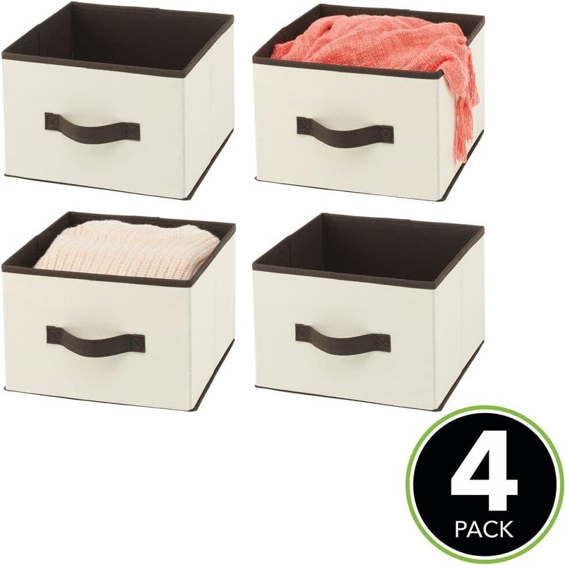 mDesign Fabric Bin for Cube Organizer - Foldable Cloth Storage Cube - Collapsible Closet Storage Organizer - Folding Storage Bin for Clothes and More - Jane Collection - 4 Pack - Cream/Espresso Brown - Image 2