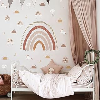 funlife Large Boho Rainbow Wall Decals Peel and Stick, Boho Half Sun Wall Decal Rain Clouds Wall Sticker for Girls - Image 1