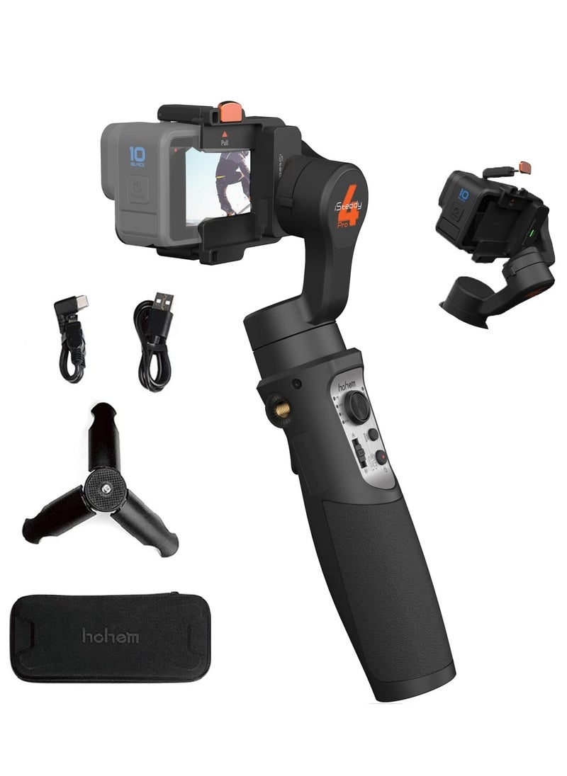 hohem iSteady Pro 4 3-Axis Gimbal Stabilizer for GoPro 13/12/11/10/9 8/7/6/5, for Osmo Action and Other Action Cameras,Support Bluetooth & Cable Control, IPX4 Splash Proof with Tripod