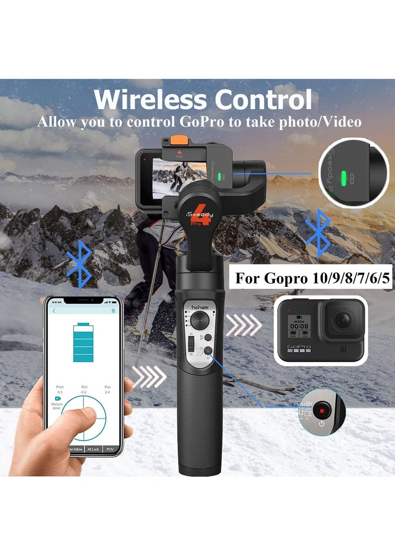 hohem iSteady Pro 4 3-Axis Gimbal Stabilizer for GoPro 13/12/11/10/9 8/7/6/5, for Osmo Action and Other Action Cameras,Support Bluetooth & Cable Control, IPX4 Splash Proof with Tripod