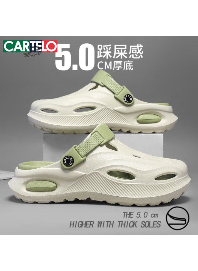 Cartelo Men's Hollow Shoes Summer Sandals Men's Thick-soled Beach Shoes Breathable Men's Slippers Mint Green 40/41 - Image 4