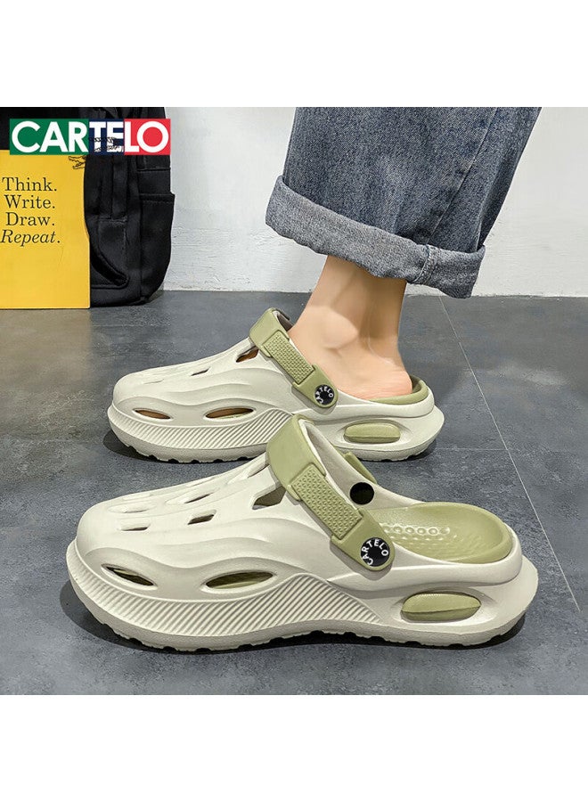 Cartelo Men's Hollow Shoes Summer Sandals Men's Thick-soled Beach Shoes Breathable Men's Slippers Mint Green 40/41 - Image 2